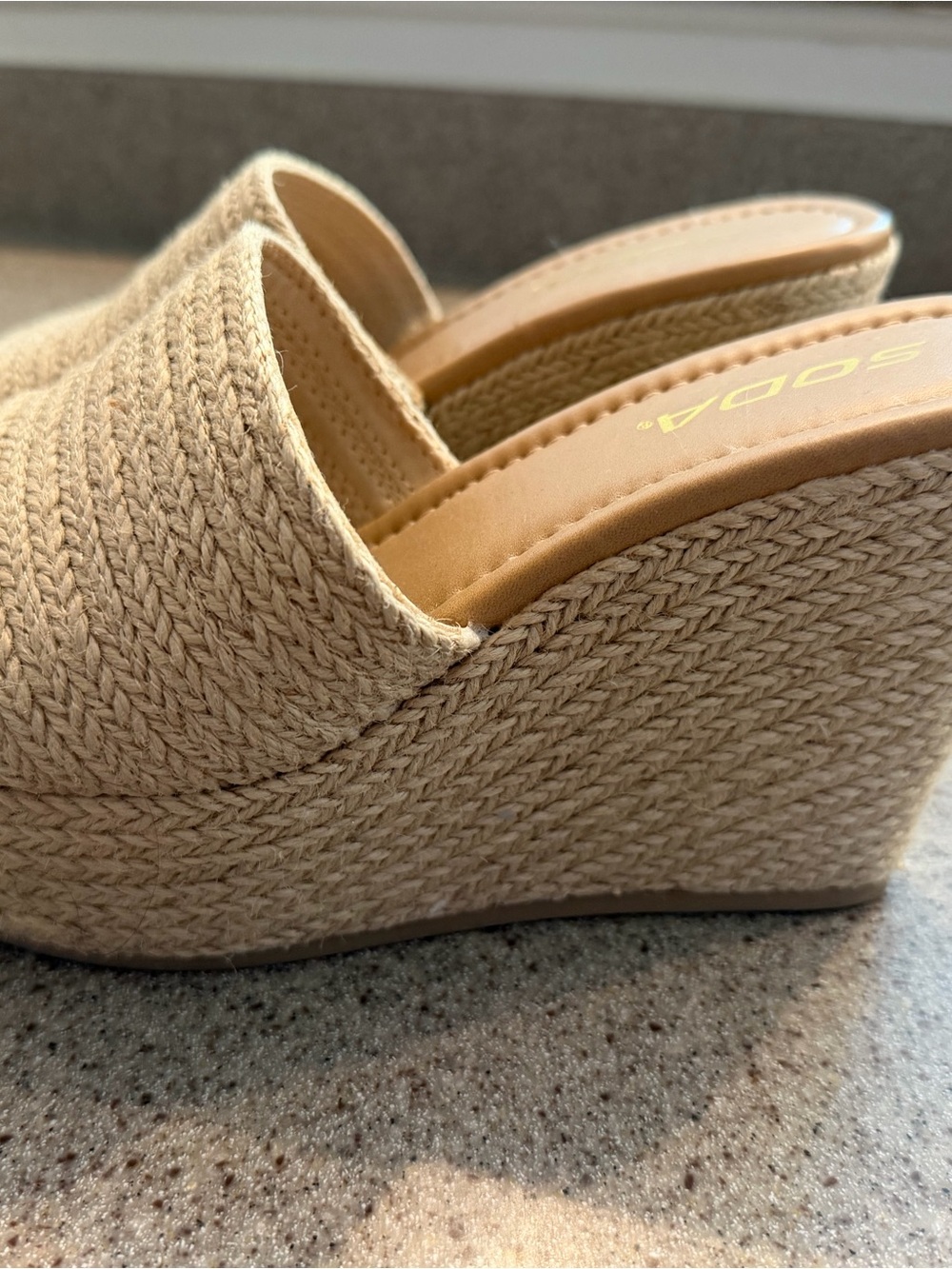 Soda Beige Braided Espadrille Wedge Mules